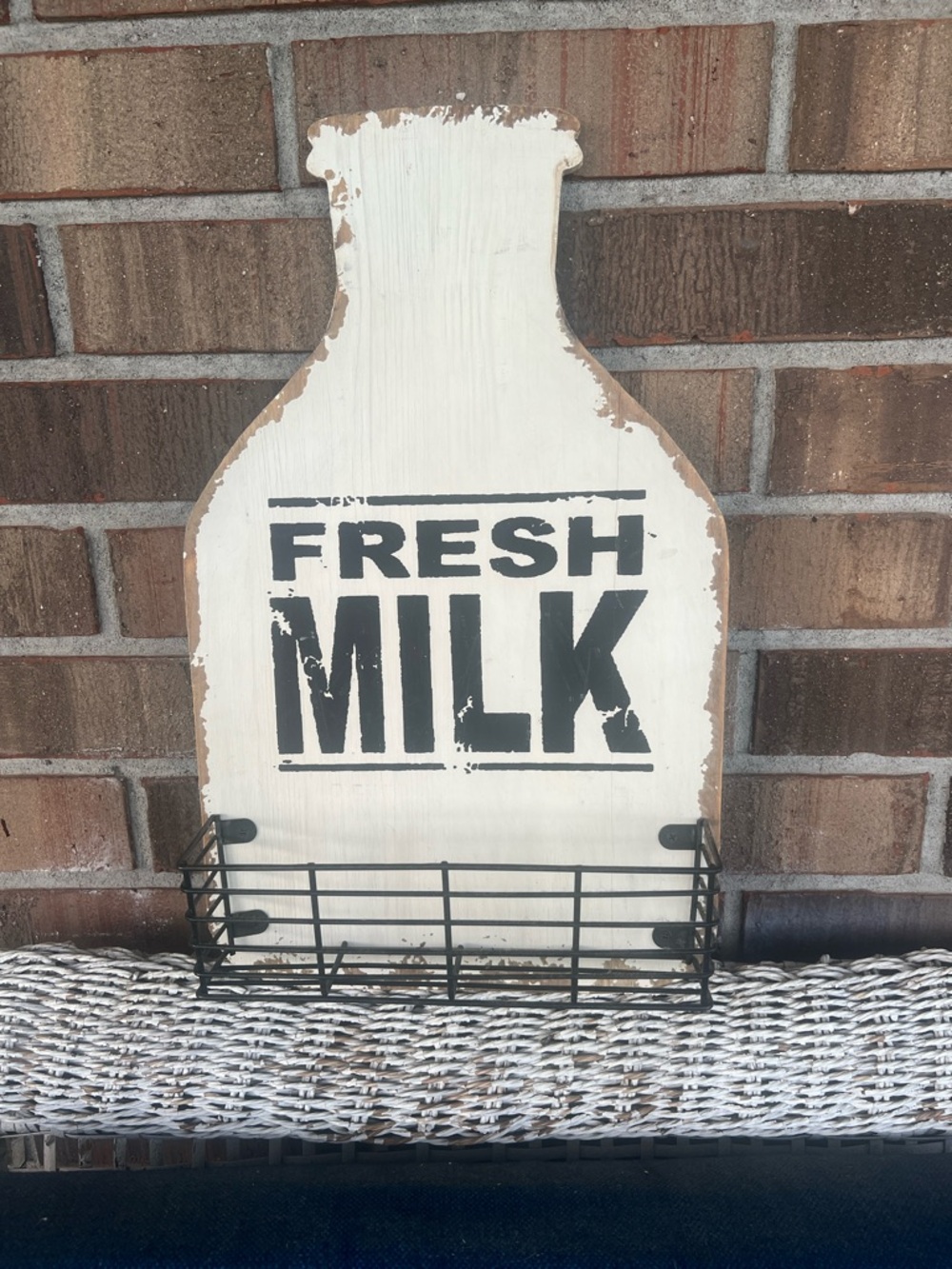 Fresh Milk Wall Sign with Wire Basket - White and Black from Hobby Lobby